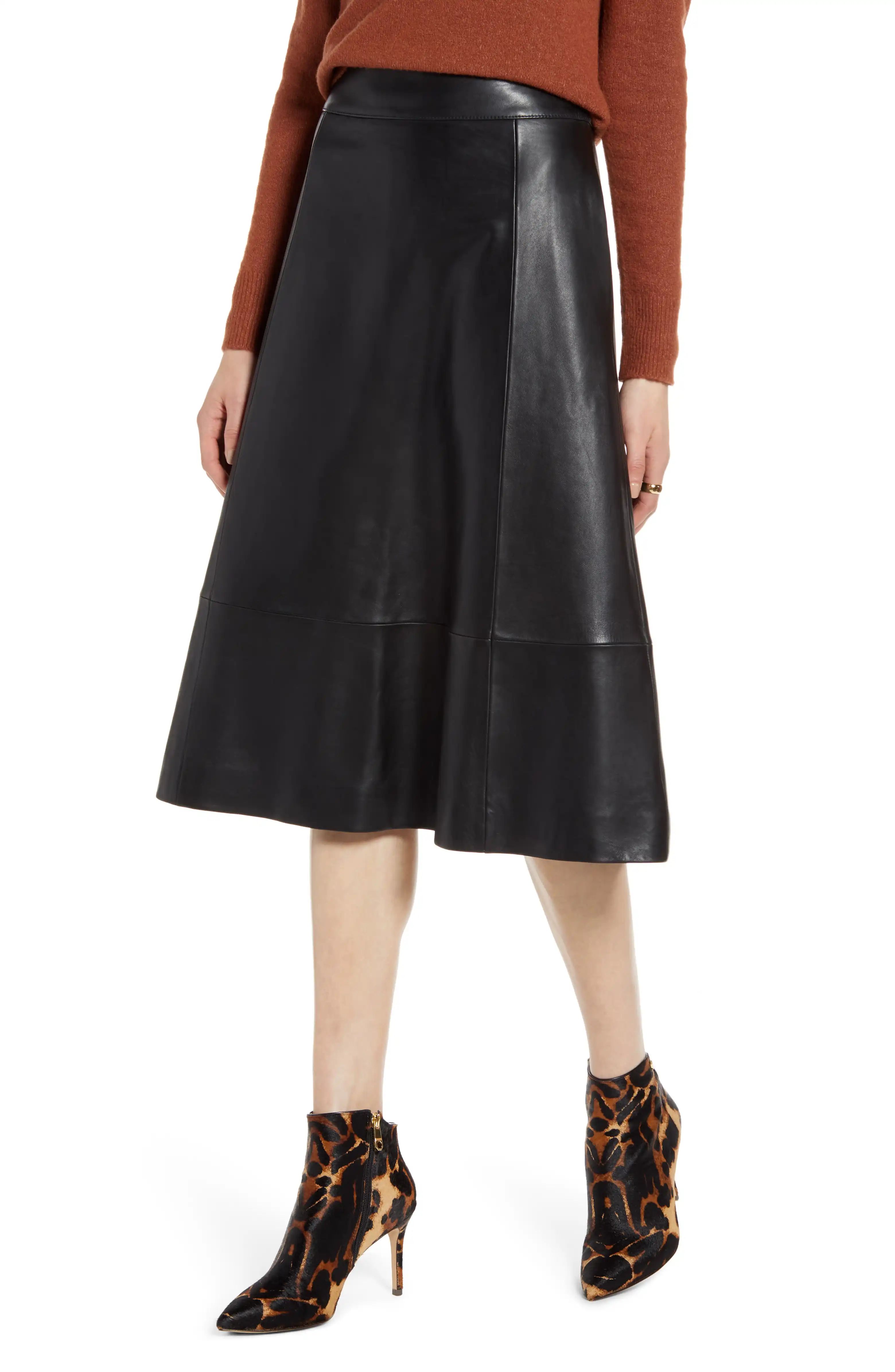 A-Line Leather Midi Skirt | Nordstrom