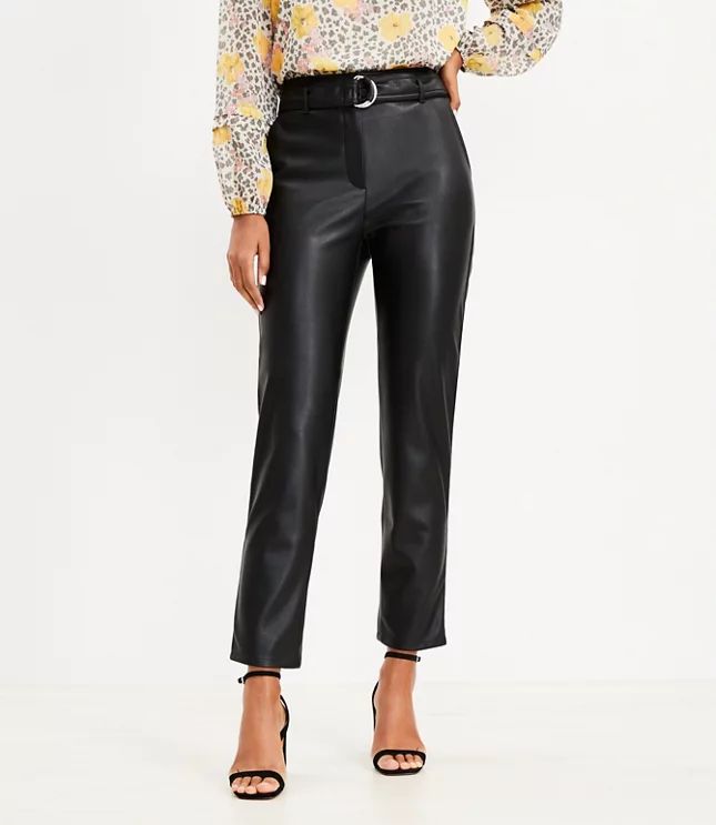 Belted Slim Taper Pants in Faux Leather | LOFT