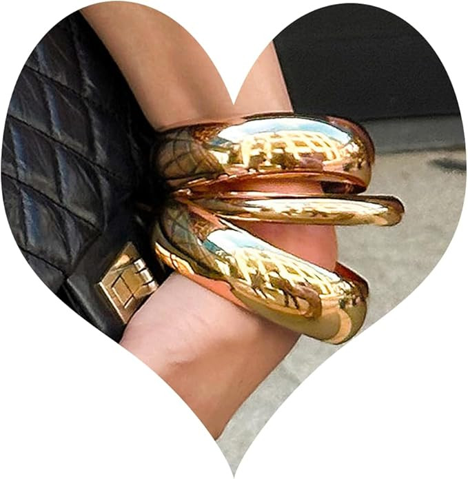 Chunky Gold Bracelets Set for Women Wide Cuff Bracelets Hammered Wrap Gold Bangles Set Jewelry | Amazon (US)