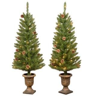 Home Accents Holiday 4 ft Montclair Spruce Pre-Lit Potted Artificial Christmas Trees with 70 Warm... | The Home Depot