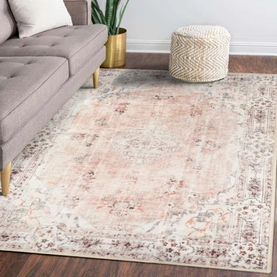 5'X7' Area Rugs Machine Washable Boho Rug, Non Slip Carpet Abstract Soft Low-Pile Floral,Pink | Wayfair North America