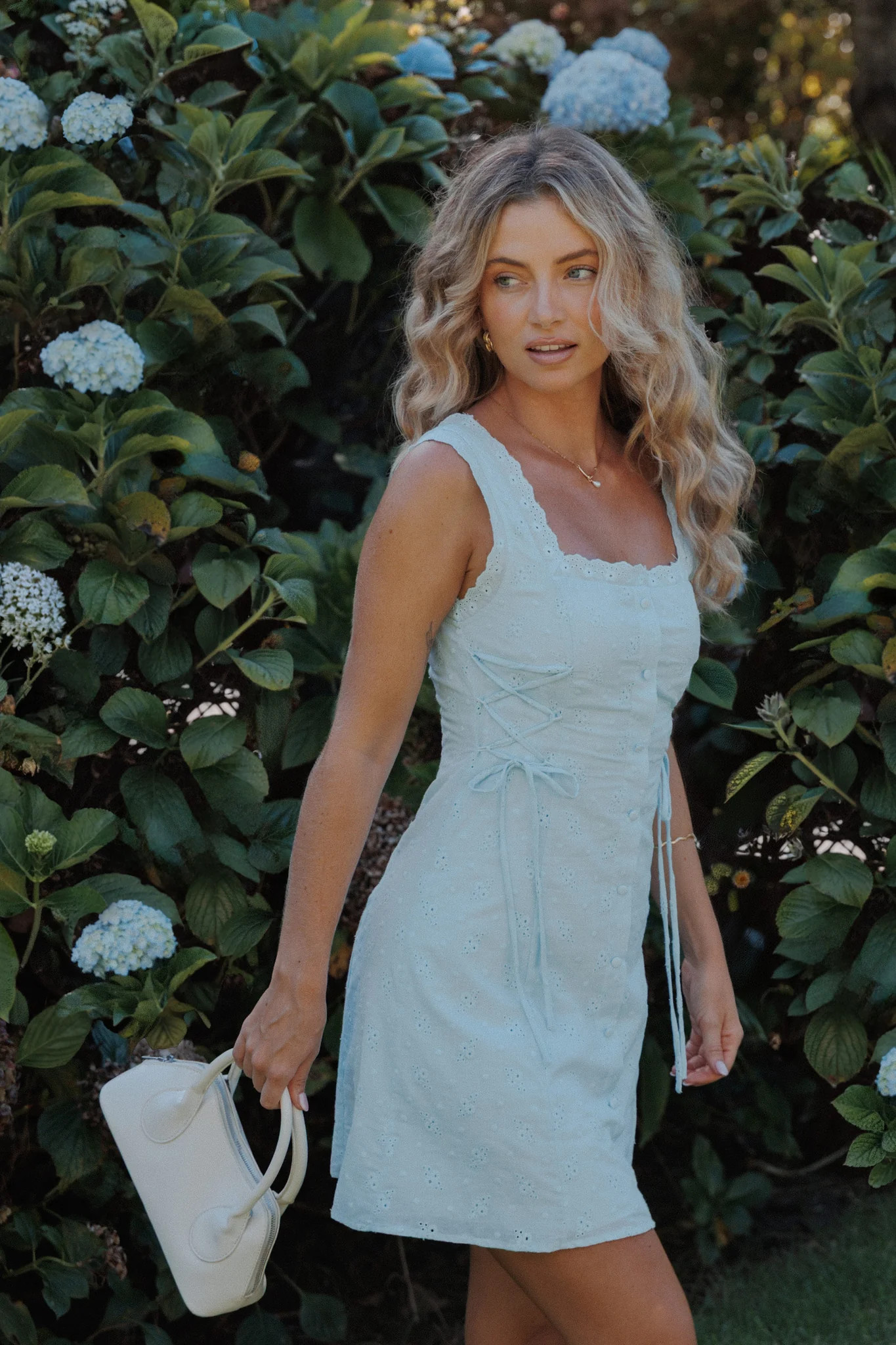 Davida Mini Dress - Pale Blue Broderie | Petal & Pup (US)