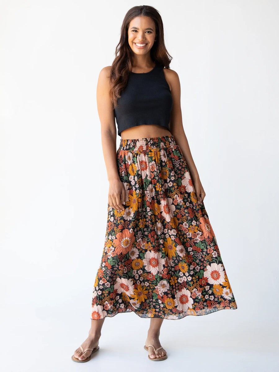 Maylin Midi Skirt - Orange Floral | Natural Life