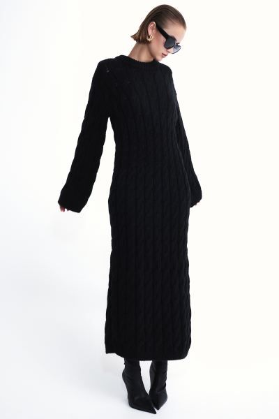 Cable-knit midi dress - Black - Ladies | H&M GB | H&M (UK, MY, IN, SG, PH, TW, HK)