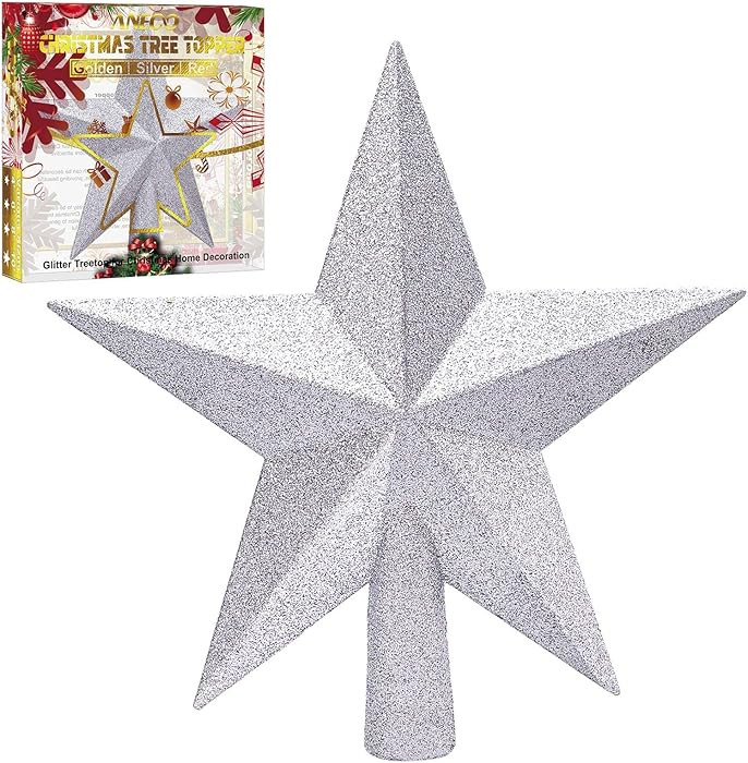 Aneco Silver Glitter Mini Christmas Tree Topper Shatter-Proof 8 Inch Christmas Tree Decoration Tr... | Amazon (US)