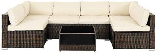 SONGMICS 7-Piece Patio Furniture Set, Outdoor Sectional Sofa Couch, Handwoven PE Wicker Rattan Pa... | Amazon (US)