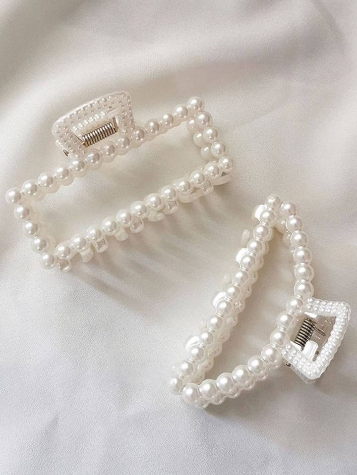 2pcs Women's Elegant Pearl Hair Claw Clips, Strong Hold & Non-slip Design Without Hurting Hair | SHEIN