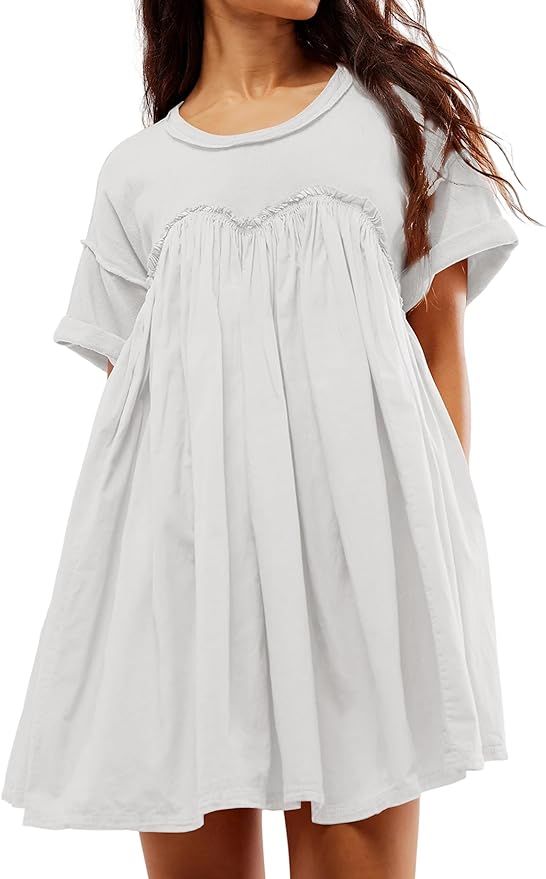 SAFRISIOR Women Babydoll Dress Crew Neck Short Sleeve Pullover Nightdress Drop Shoulder Flowy Cas... | Amazon (US)