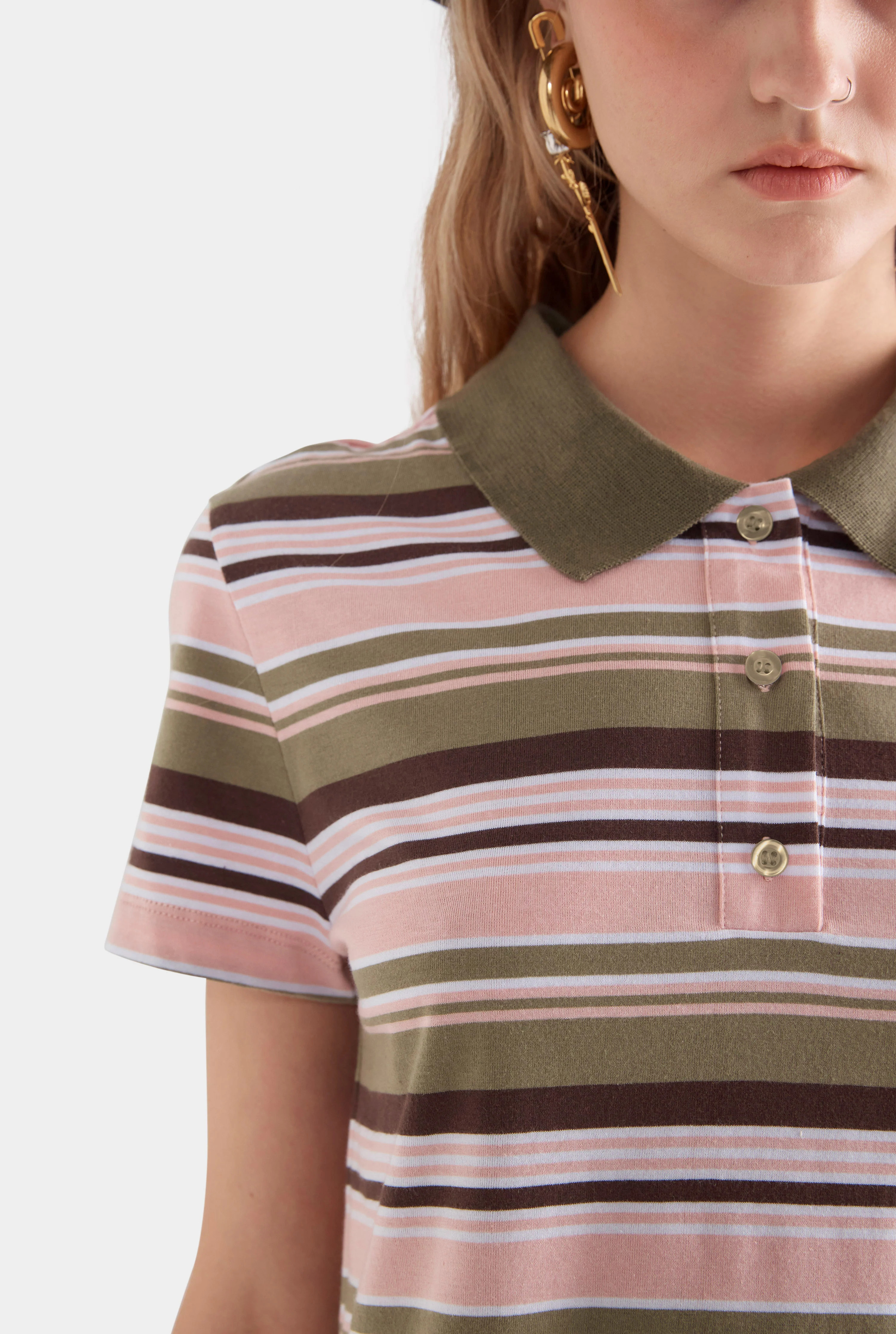 Womens Short Sleeve Polo in Sage/Clay/White Stripe | Venroy | Venroy AU