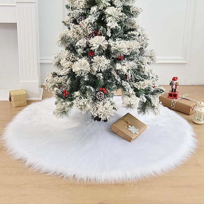 48 Inch Christmas Tree Plush Skirt Decoration for Merry Christmas Party Faux Fur Christmas Tree S... | Amazon (US)