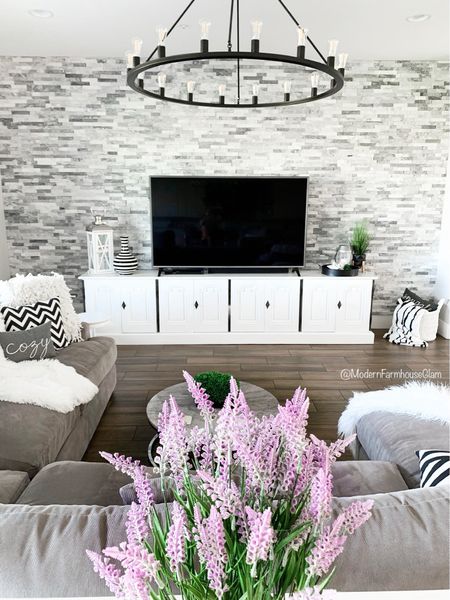 Family room furniture, living room furniture, ModernFarmhouseGlam sectional sofa, floral stems, marble coffee table, spring and summer home decor accents. 

#LTKhome