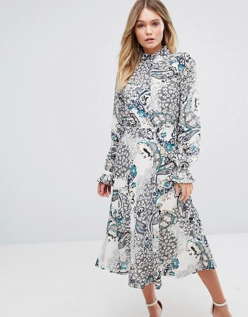 Boohoo High Neck Printed Midi Dress | ASOS US