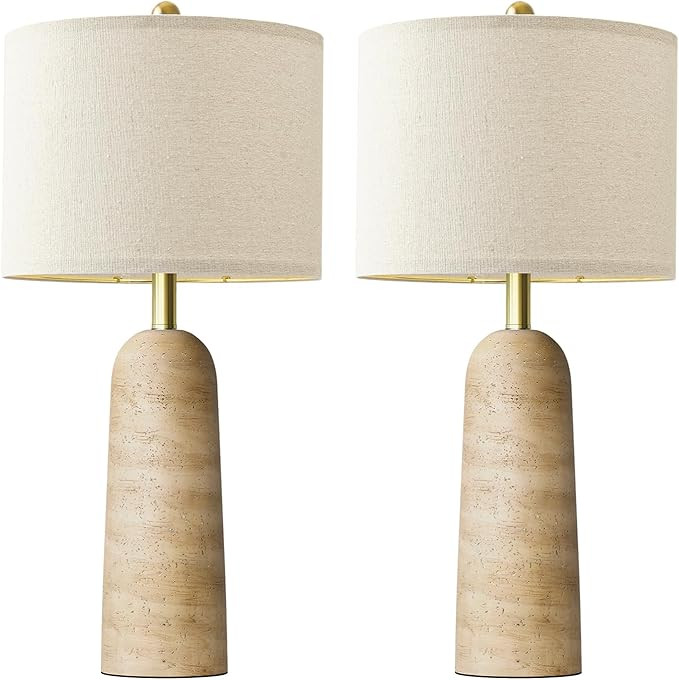 BOBOMOMO Modern Table Lamp Set of 2, Warm Beige Resin Lamp with Natural Stone Look, 27.25" Lamps ... | Amazon (US)