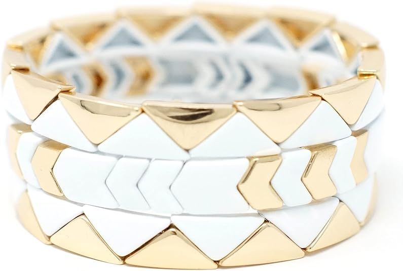 Cedar & Ink Enamel Tile Stackable Bracelet - Stretch Tila Color Block - Rectangle Square Dome Ova... | Amazon (US)