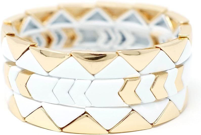Cedar & Ink Enamel Tile Stackable Bracelet - Stretch Tila Color Block - Rectangle Square Dome Ova... | Amazon (US)
