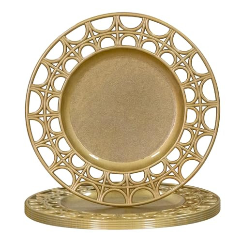 MAONAME Antique Charger Plates, 13" Round Chargers for Dinner Plates, Gold Plate Chargers Set of 6, Plastic Charger Plates for Table Setting, Wedding Decoration | Amazon (US)