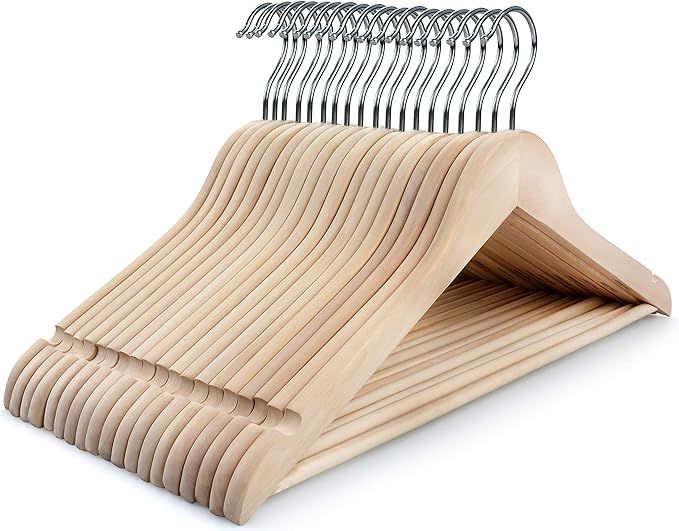 TOPIA HANGER Natural Unfinished Wooden Hangers with 360°Strong Swivel Hook and Smoothly Cut Shou... | Amazon (US)