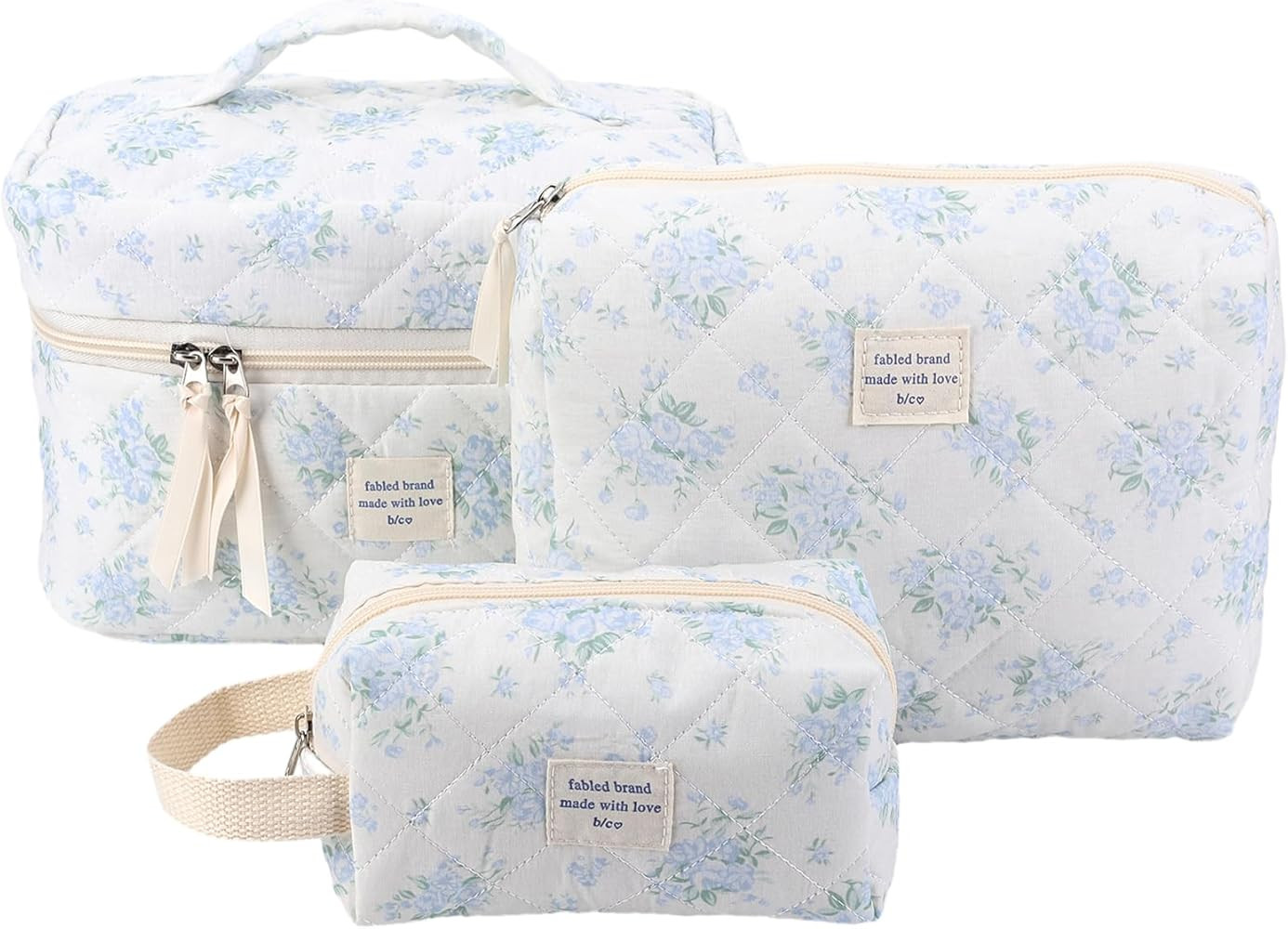 Lushandy 3 Pcs Quilted Floral Makeup Bag Set Cute Cosmetic Bag Coquette Aesthetic Makeup Bag Larg... | Amazon (UK)