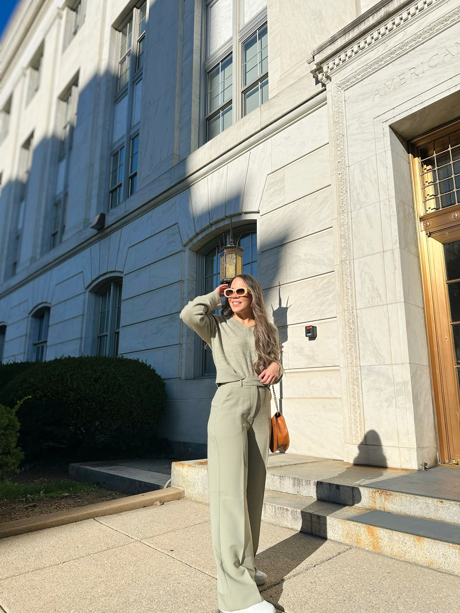 Say hello to the effortlessly chic and 
so versatile trouser style! These are from @abercrombie x @kathleen.post fall drop. @abercrombie has the best pants / trousers.  These trousers are a must-have for every fashionista's wardrobe. You can dress it down with a pair of sneakers; dress it up with heels for a date night look or workwear. If you missed my previous post, you know that I’m obsessed with this color so I had to do another monochromatic look! Swipe to see a preppy look just with adding a white button up shirt under the sweater. 

#LTKSale #LTKworkwear #LTKstyletip