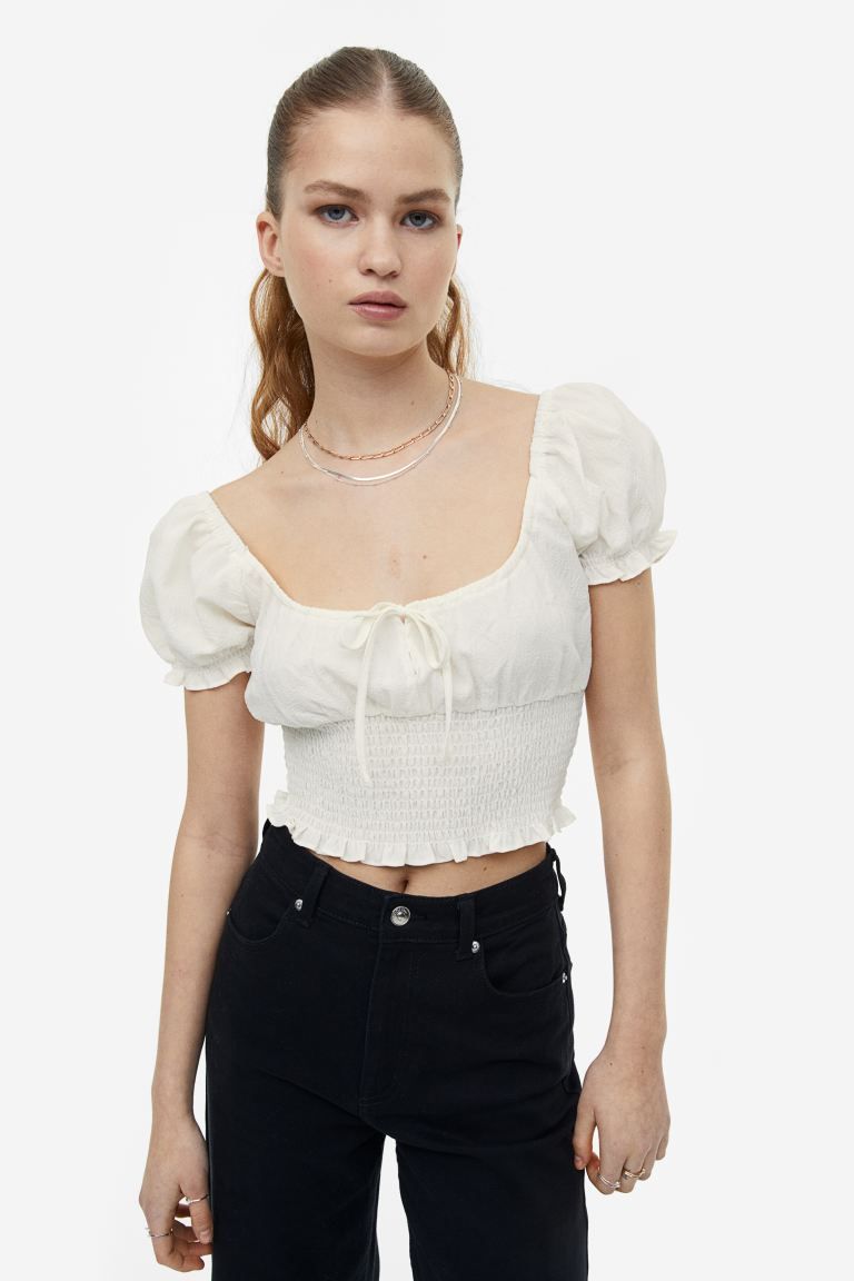 Puff-sleeved Smocked Blouse | H&M (US)