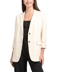 Linen Blend Rolled Sleeve Boyfriend Jacket | TJ Maxx