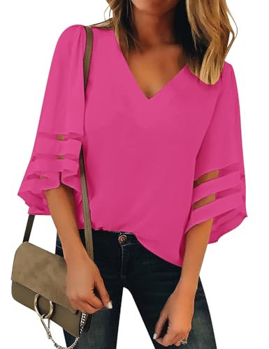LookbookStore Red Blouses for Women - Dressy & Business Casual Tops - Cute Shirts - Magenta, Size 12-14 | Amazon (US)