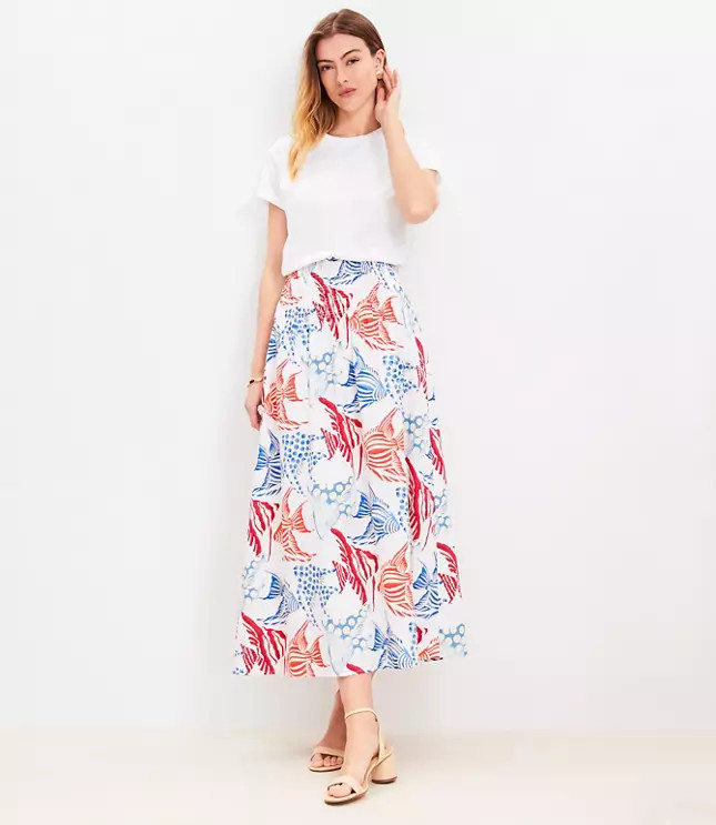 Fish Poplin Smocked Maxi Skirt | LOFT