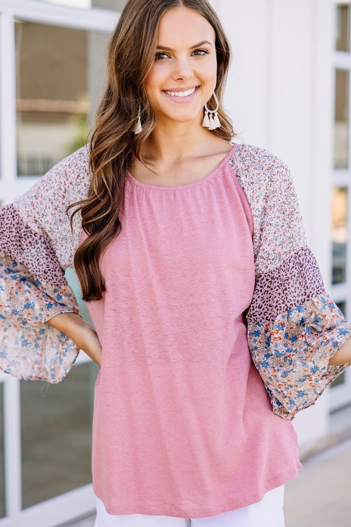 Find Your Love Rose Pink Mixed Print Top | The Mint Julep Boutique
