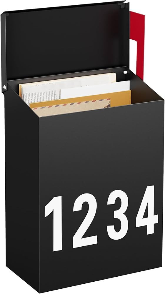 LAND·VOI Wall-Mount Mailbox with One Flag Kit and Three Sets of 0-9 Mailbox Number Stickers, Mai... | Amazon (US)