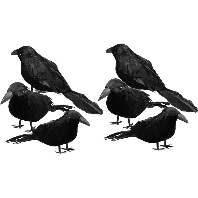 TETOU 6pcs Halloween Black Feathered Foam Crows Realistic Bird Halloween Ravens Decor Props | Walmart (US)