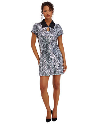 Women's Sequin Collared Mini Dress | Macy's