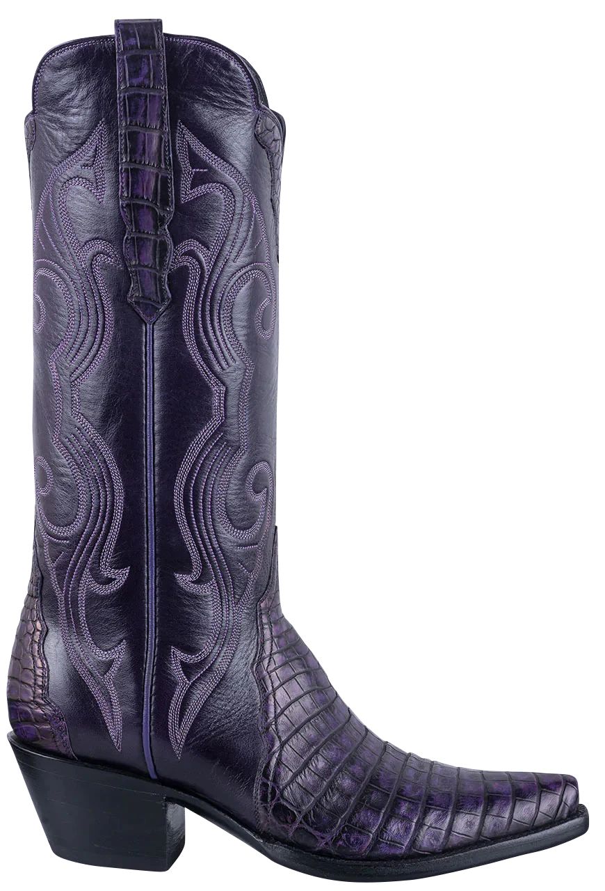 Stallion Women's Purple Caiman & Italian Calf Gallegos Cowgirl Boots | Pinto Ranch | Pinto Ranch