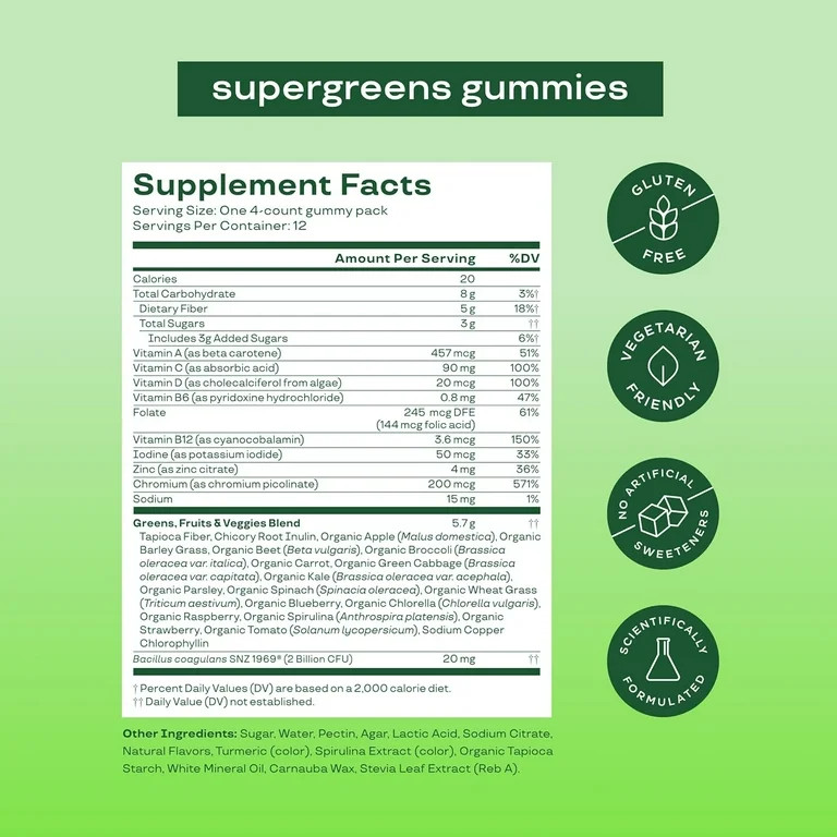Bloom Nutrition Super Greens Gummies, Strawberry Kiwi, 12 - 4 Pack Pouches | Walmart (US)
