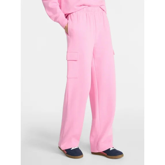 No Boundaries Fleece Cargo Wide-Leg Pants, 30'' Inseam, Women's XXS-XXL | Walmart (US)