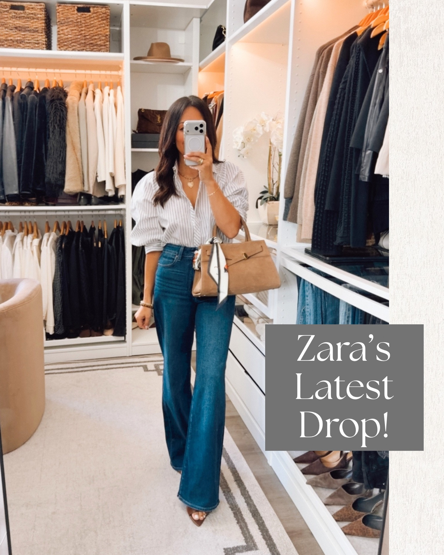 New Zara! 
Wearing a size 27/4 in the barrel jeans (I’m normally a 26 in denim)
Everything else I’m wearing is TTS, wearing a small 
The satin blouse has a relaxed fit, you could size down, especially if petite. 
The jeans in the fist pic are not Zara but linked- they’re TTS wearing a 26

#LTKOver40 #LTKootd
