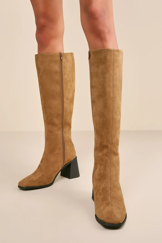 Marvari Taupe Suede Square-Toe Knee-High Boots | Lulus