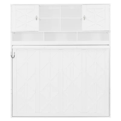 Queen Size Wall Murphy Bed with Ample Storage Space and Diamond Stripes, White | Wayfair North America