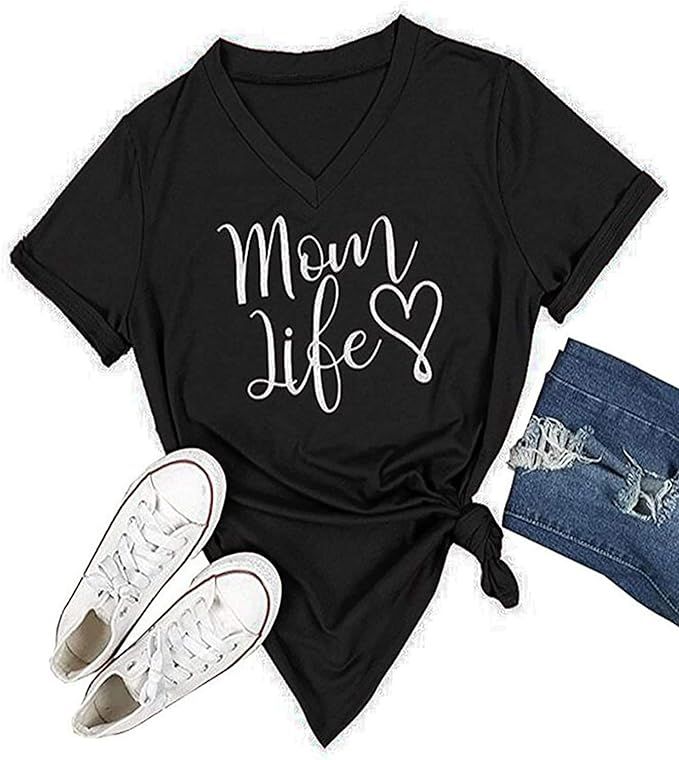 Gemijack Womens T-Shirt Casual Cotton Mom Life Print Graphic Tees Short Sleeve Tops | Amazon (US)
