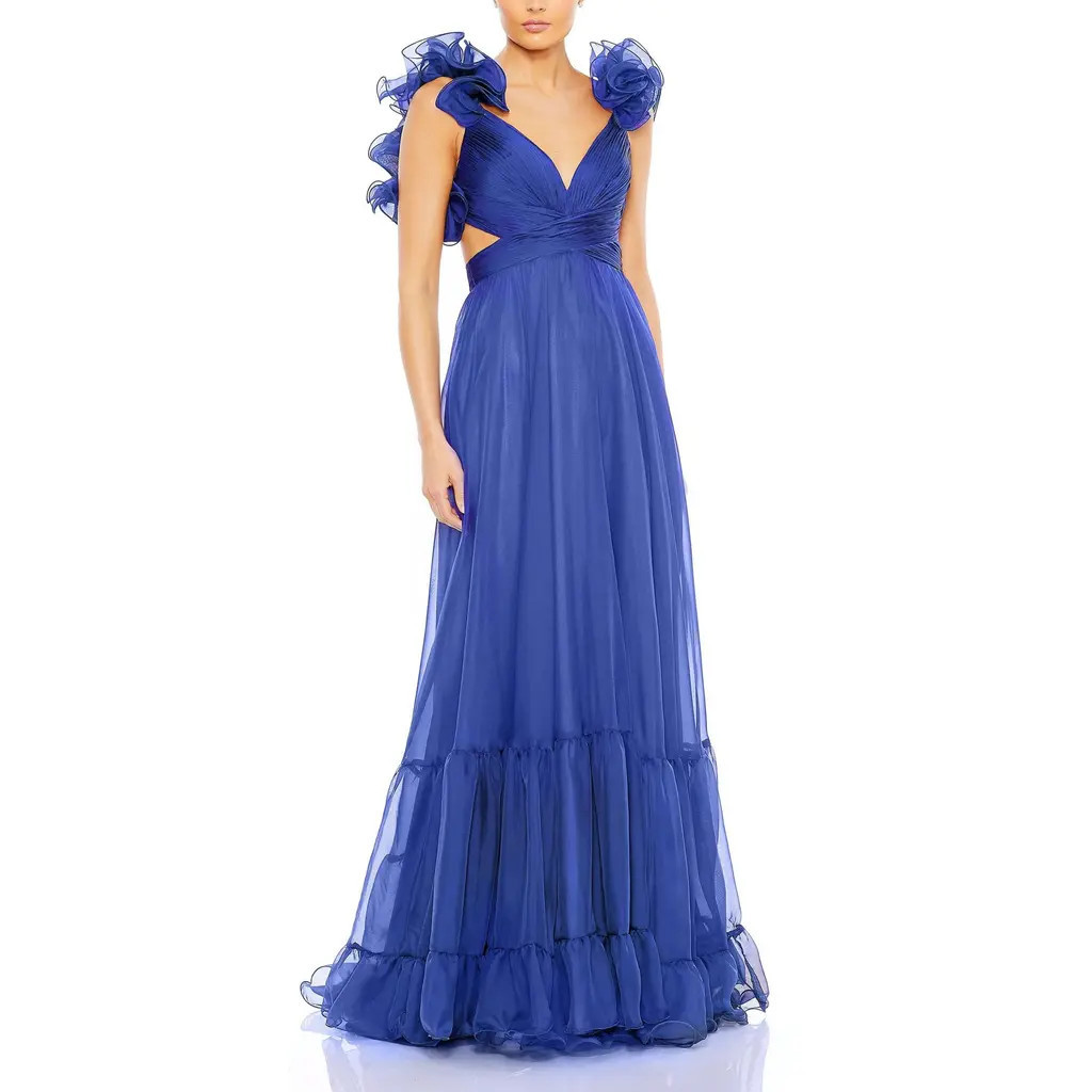 Mac Duggal Ruffle Tiered Cut-Out Chiffon Gown in Cobalt at Nordstrom, Size 8 | Nordstrom