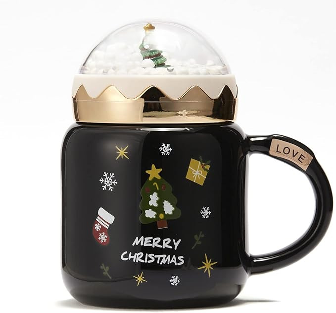 Christmas Tree Santa Snow Globe Mug Festive Mug with Winter Snow Globes Lid - Ceramic Microwave &... | Amazon (US)
