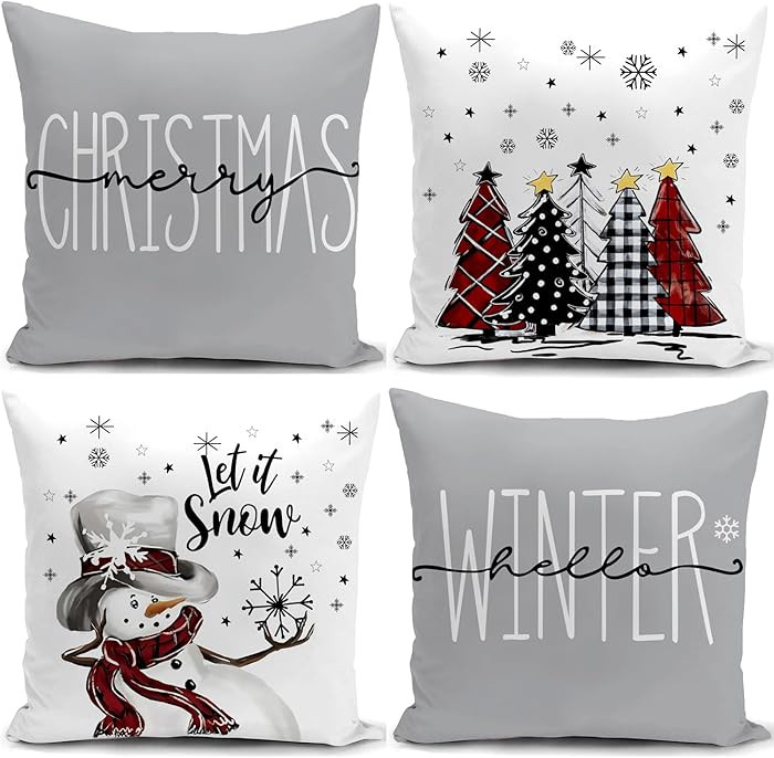 Christmas Pillow Covers Xmas Decorations Set of 4 Decor for Party Holiday Family Throw Cushion Ca... | Amazon (US)