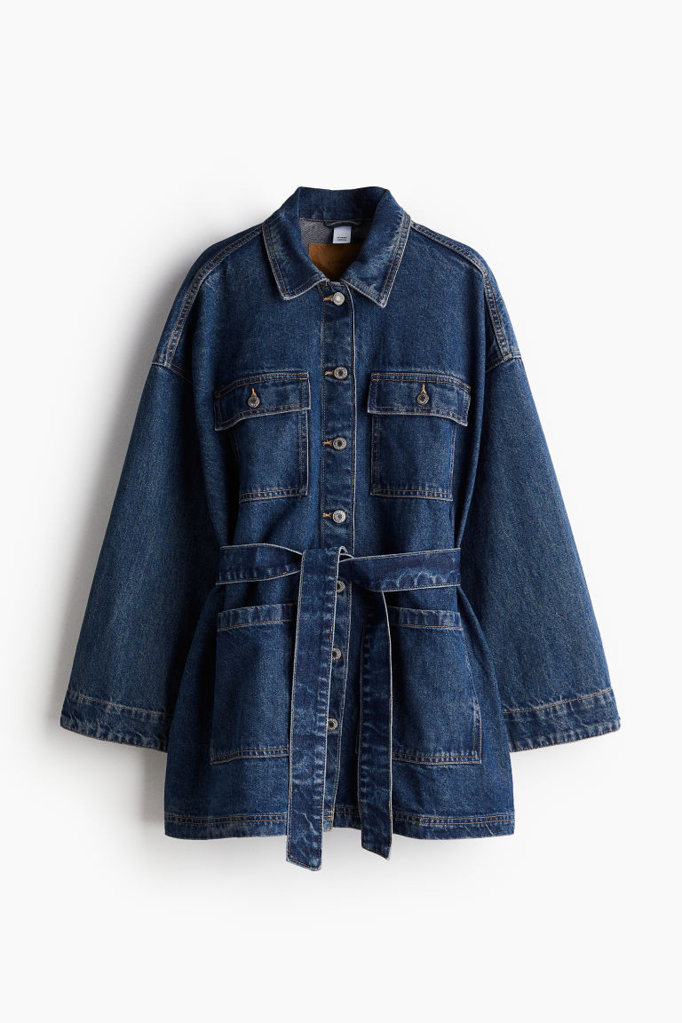 H & M - Tie-Belt Denim Jacket - Blue | H&M (US + CA)