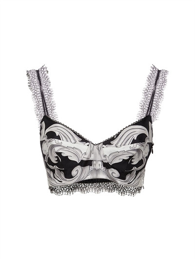 Crop top en sergé de soie imprimé barocco - Versace - women | Luisaviaroma | Luisaviaroma