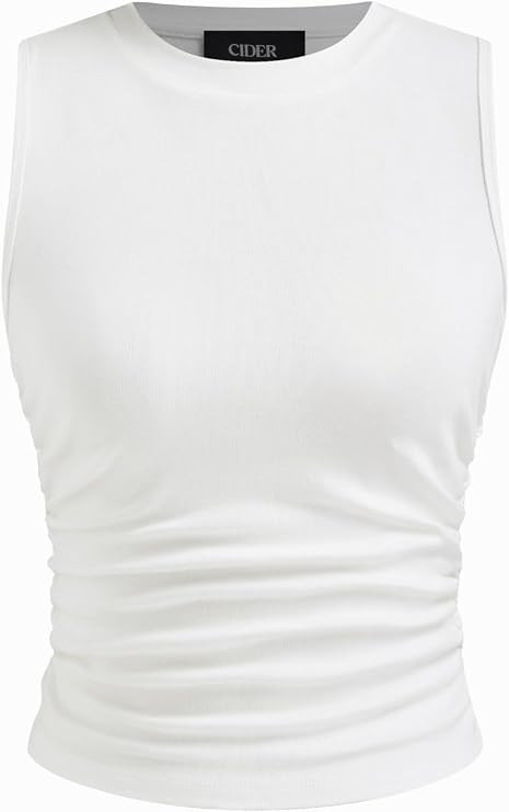 CIDER Womens Tank Tops Sleeveless High Neck Ruched Crop Tops Going Out Casual Basic Ribbed Shirt ... | Amazon (US)