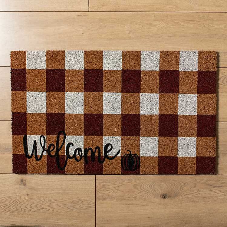 New! Autumn Buffalo Check Welcome Coir Doormat | Kirkland's Home