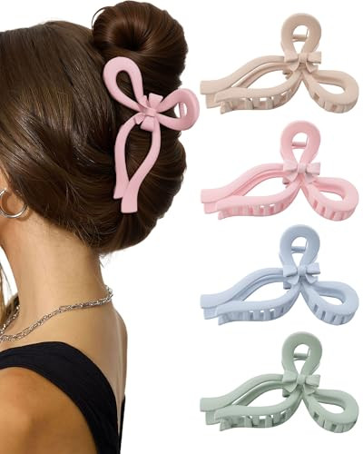 4 PCS Bow Hair Clips for Women Bow Claw Clip 5" Large Hair Claw Clips for Thick and Long Hair Cute Bows Jaw Clip (5" - Pink + Blue + Green + Dark Apricot, 5" Extra Large) | Amazon (US)