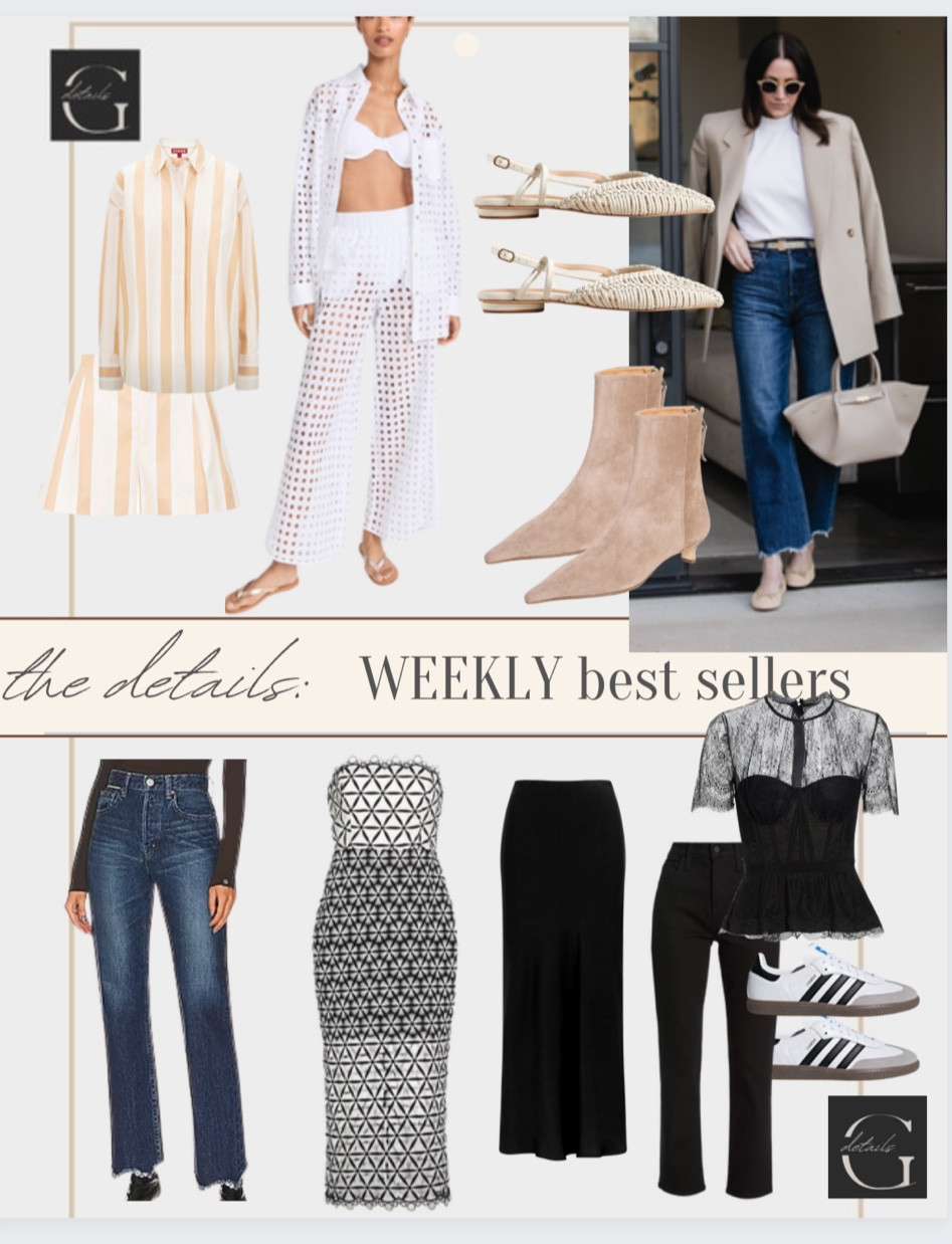 Weekly best sellers

Jeans
Vacation outfit
Resort wear 
Date night
Spring shoes 

#LTKstyletip #LTKover40 #LTKshoecrush
