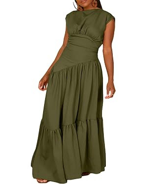 Women's Summer Sleeveless Loose Flowy Maxi Dress Crew Neck High Waist Casual Long Dress Zipper Sw... | Amazon (US)