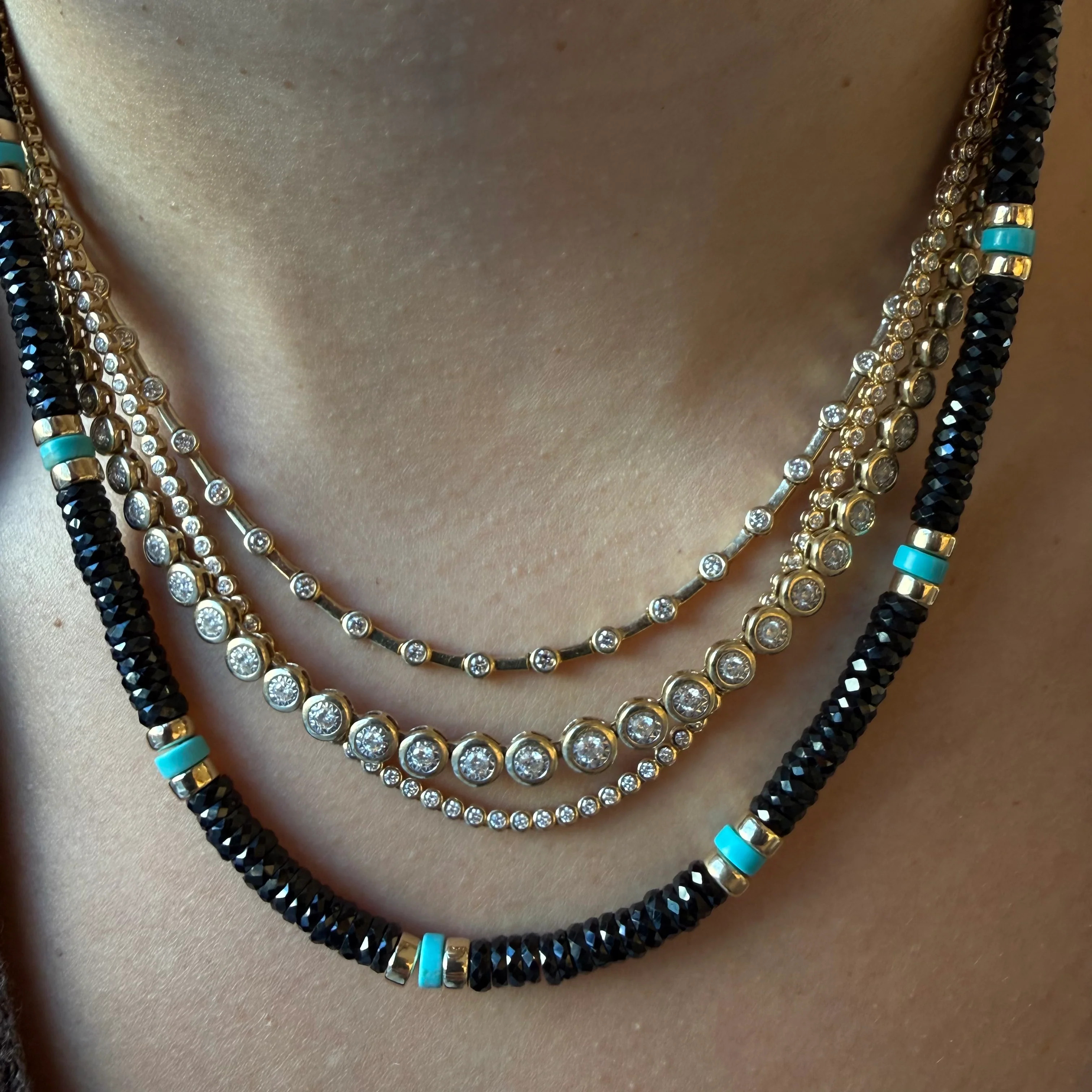 BLACK SPINEL AND TURQUOISE BEADED NECKLACE – SHAKTI | SHAKTI JEWELRY