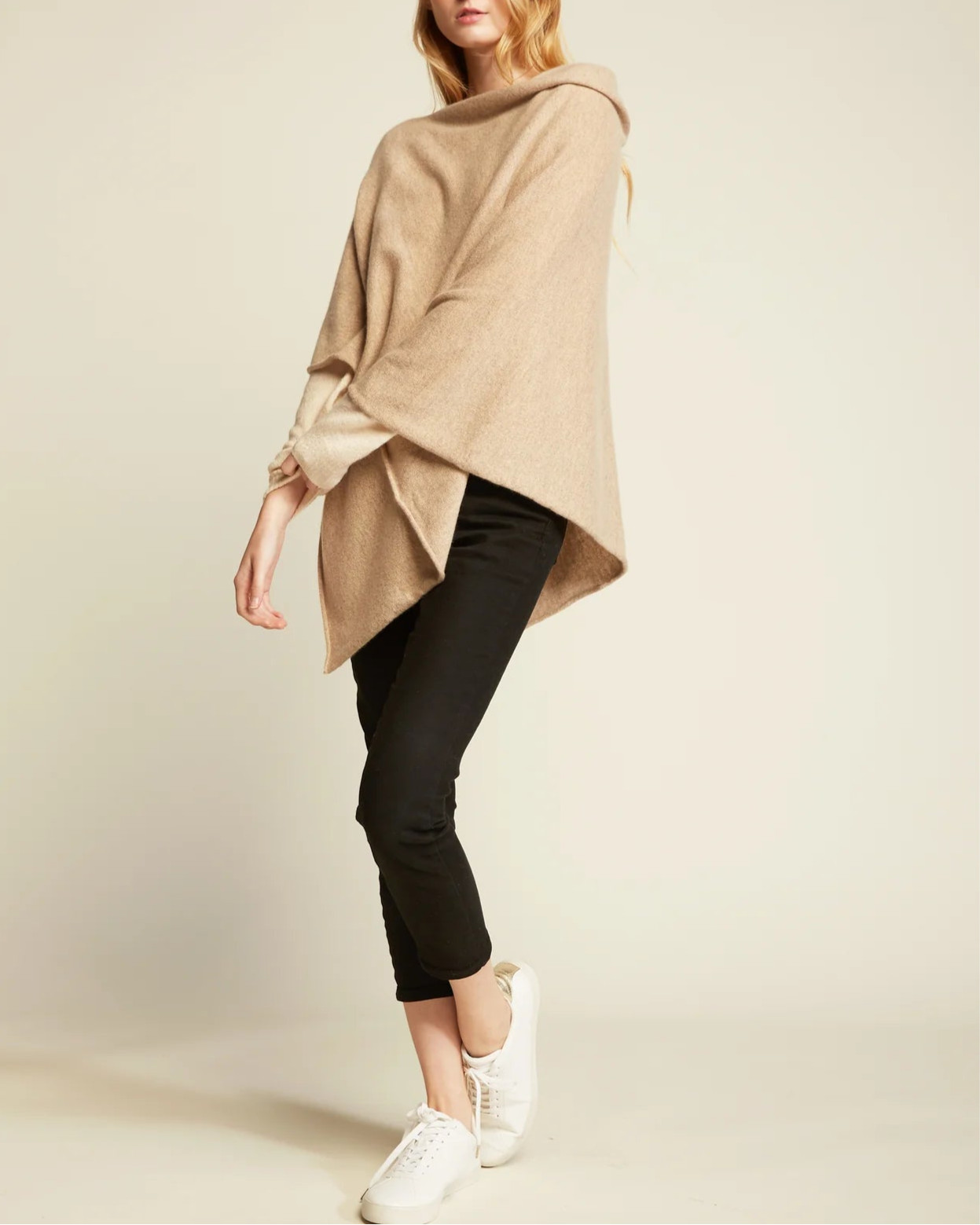Shellie Cashmere Poncho in Taupe One size | ish Boutique
